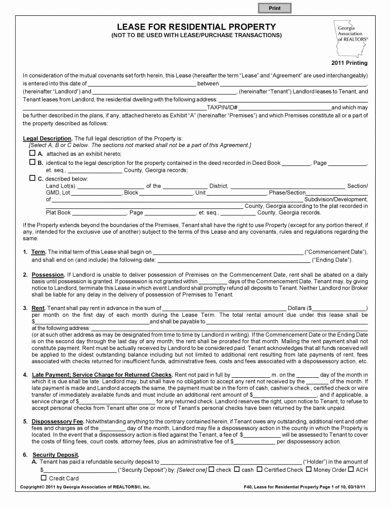 Residential Rental Agreement form Lovely Free Georgia Residential Lease Agreement