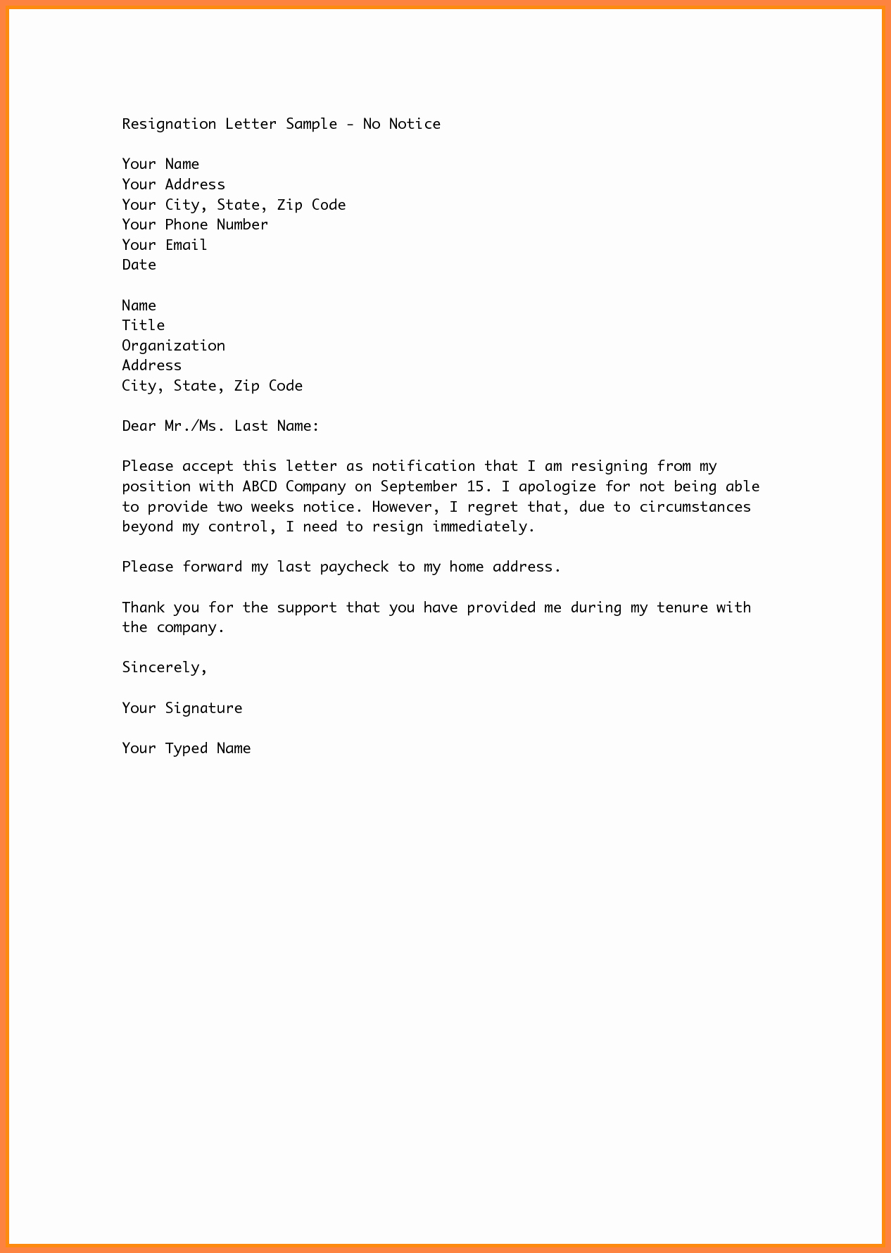 Resign Letter Short Notice Awesome 7 Sample Resignation Letter with Notice