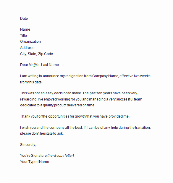 Resignation Letter 2 Week Notice New 10 Two Weeks Notice Letter Templates Pdf Doc