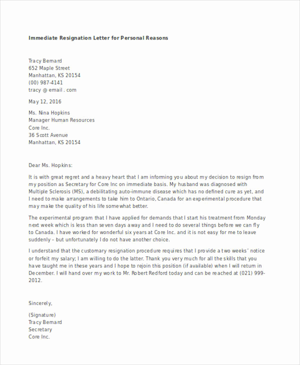 Resignation Letter Personal Reasons Beautiful 49 Resignation Letter Examples
