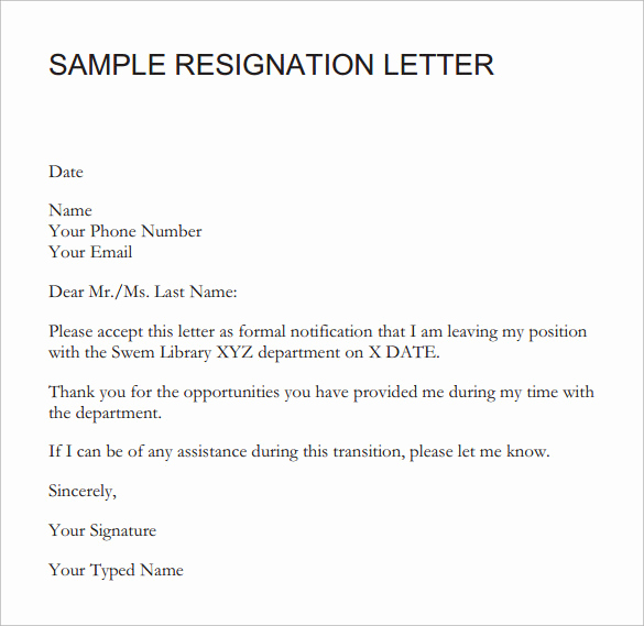 Resignation Letter Short Notice Inspirational Sample Resignation Letter Short Notice 6 Free Documents