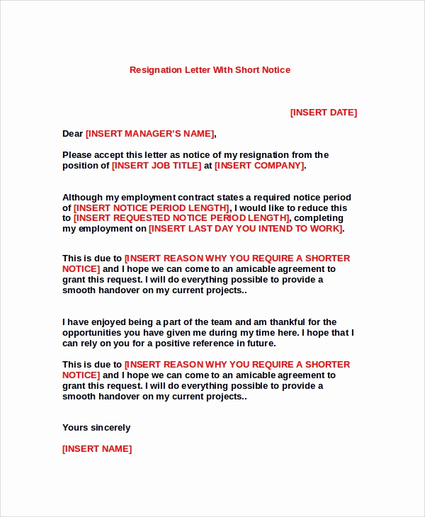 Resignation Letter Short Notice Unique Sample Resignation Letter 8 Examples In Pdf Word