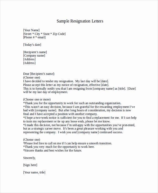Resignation Letter Two Weeks Notice Best Of Sample Resignation Letter with 2 Week Notice 6 Examples