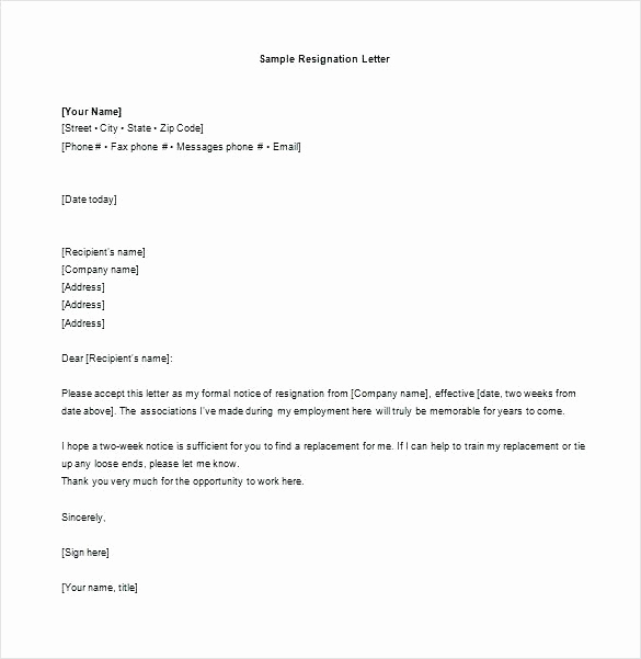 Resignation Letter Two Weeks Notice Fresh 15 Sample Resign Letter 2 Weeks Notice