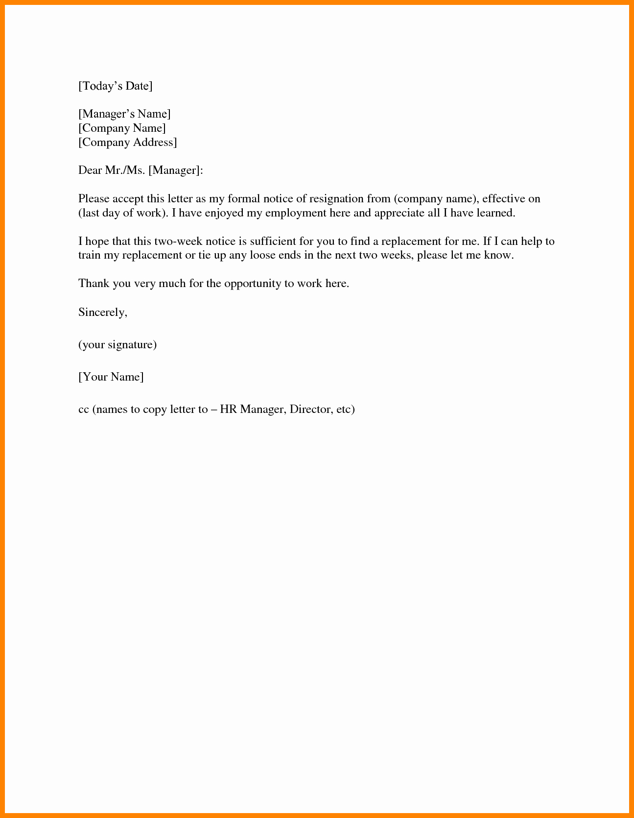 Resignation Letter Two Weeks Notice Fresh 7 formal Resignation Letter with 4 Weeks Notice