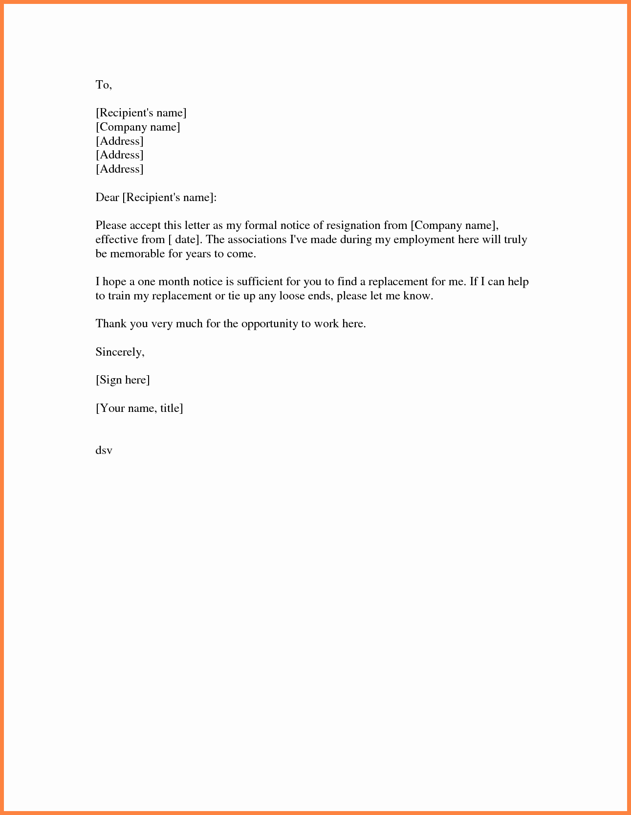 Resignation Letters Short Notice New 9 Resignation Letter One Month Notice Period