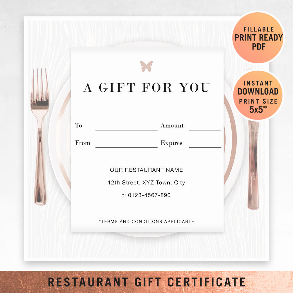 Restaurant Gift Certificate Template Fresh Restaurant Fillable Gift Certificate Template A Gift for