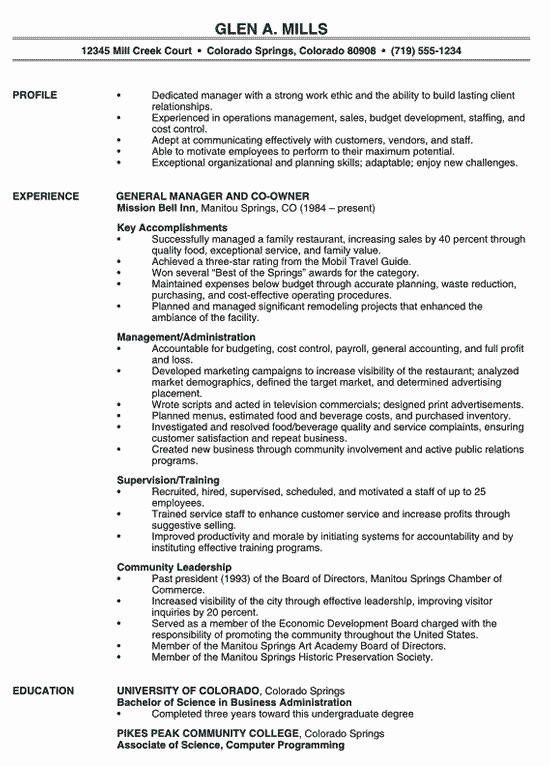 Restaurant Manager Resume Examples Inspirational Restaurant Manager Resume Example