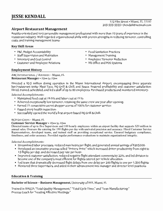 Restaurant Manager Resume Examples Lovely Restaurant Manager Skills Resume