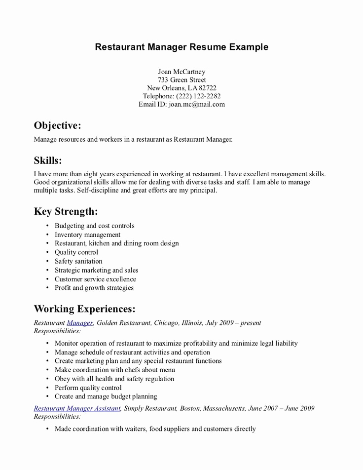 Restaurant Manager Resume Examples Luxury Restaurant Manager Resume Example