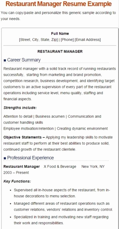 Restaurant Manager Resume Examples New 7 Best Restaurant Manager Resume