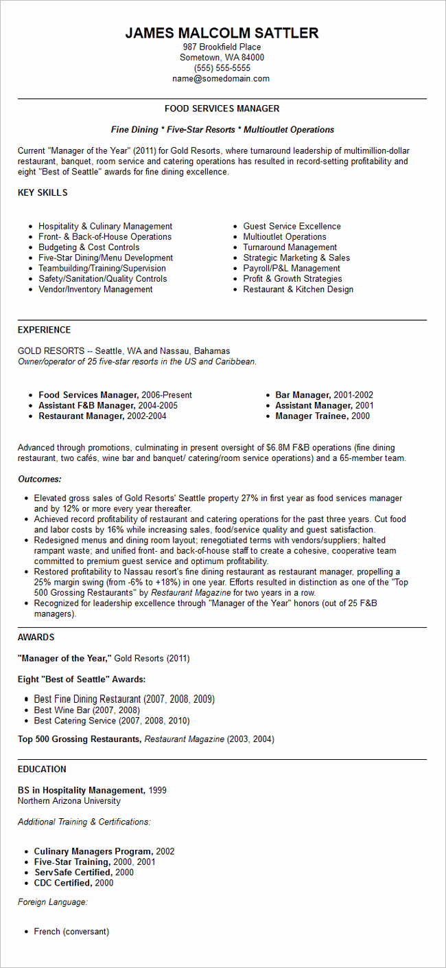 Restaurant Manager Resume Examples New Resume Restaurant Manager Resume Template Free