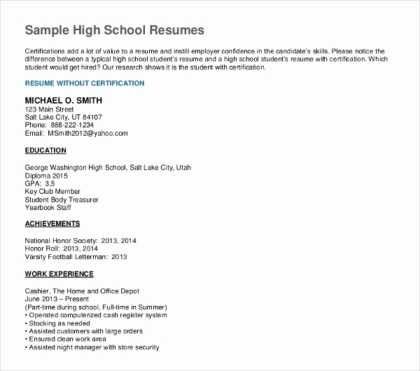 high school graduate resume