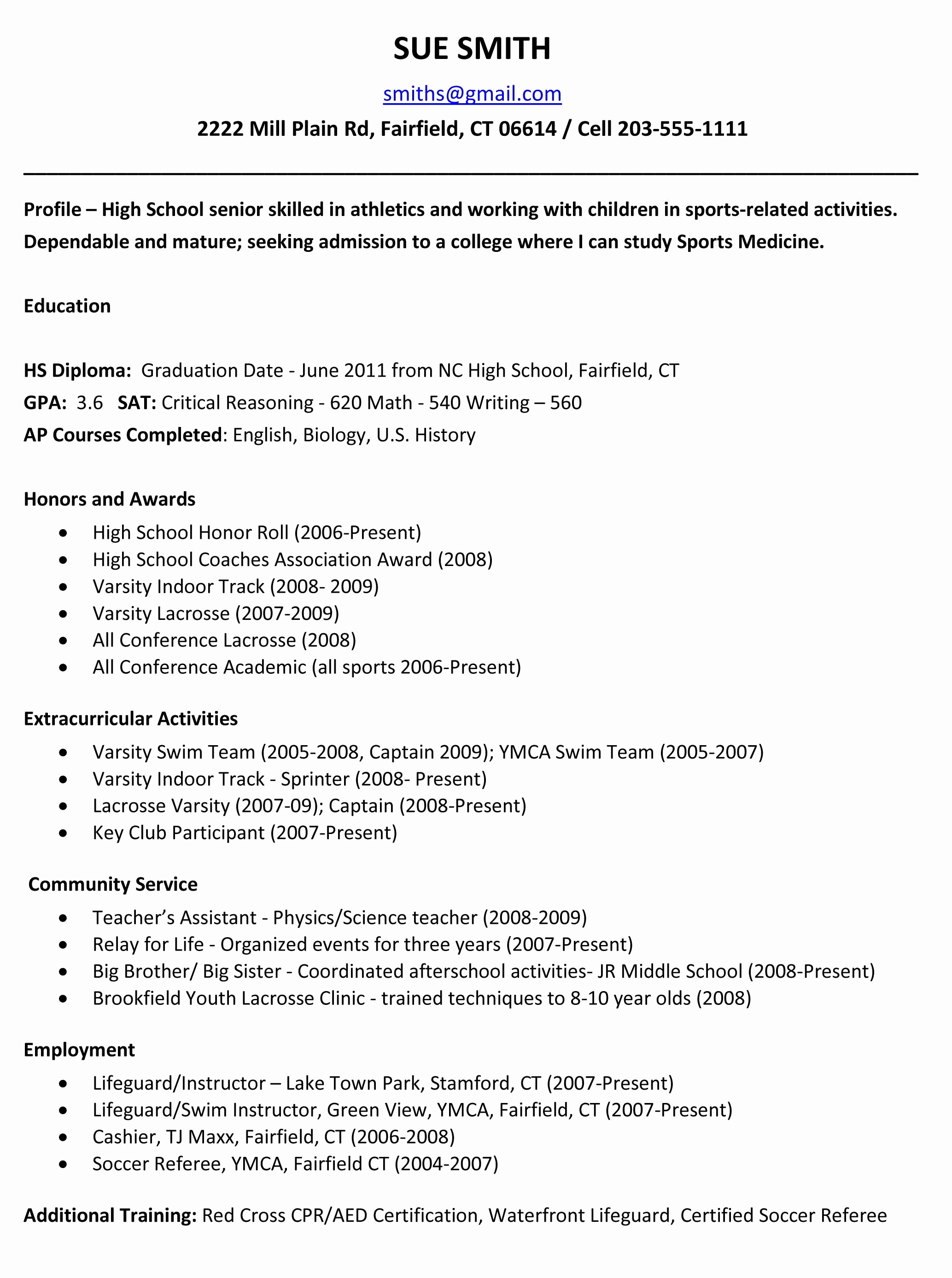 Resume Examples for Highschool Students Beautiful Example Resume for High School Students for College