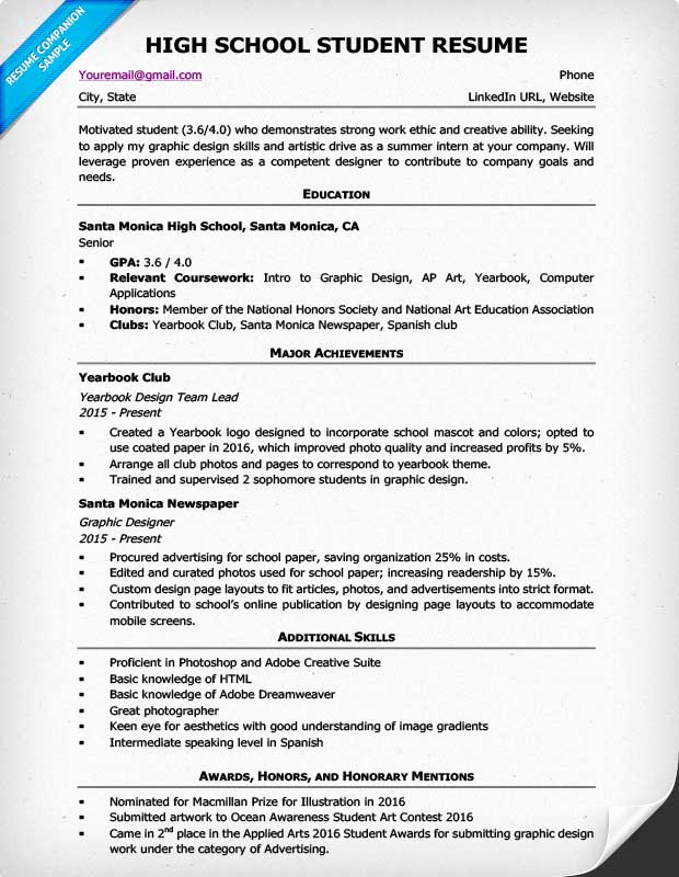 Resume Examples for Highschool Students Elegant High School Resume Template &amp; Writing Tips