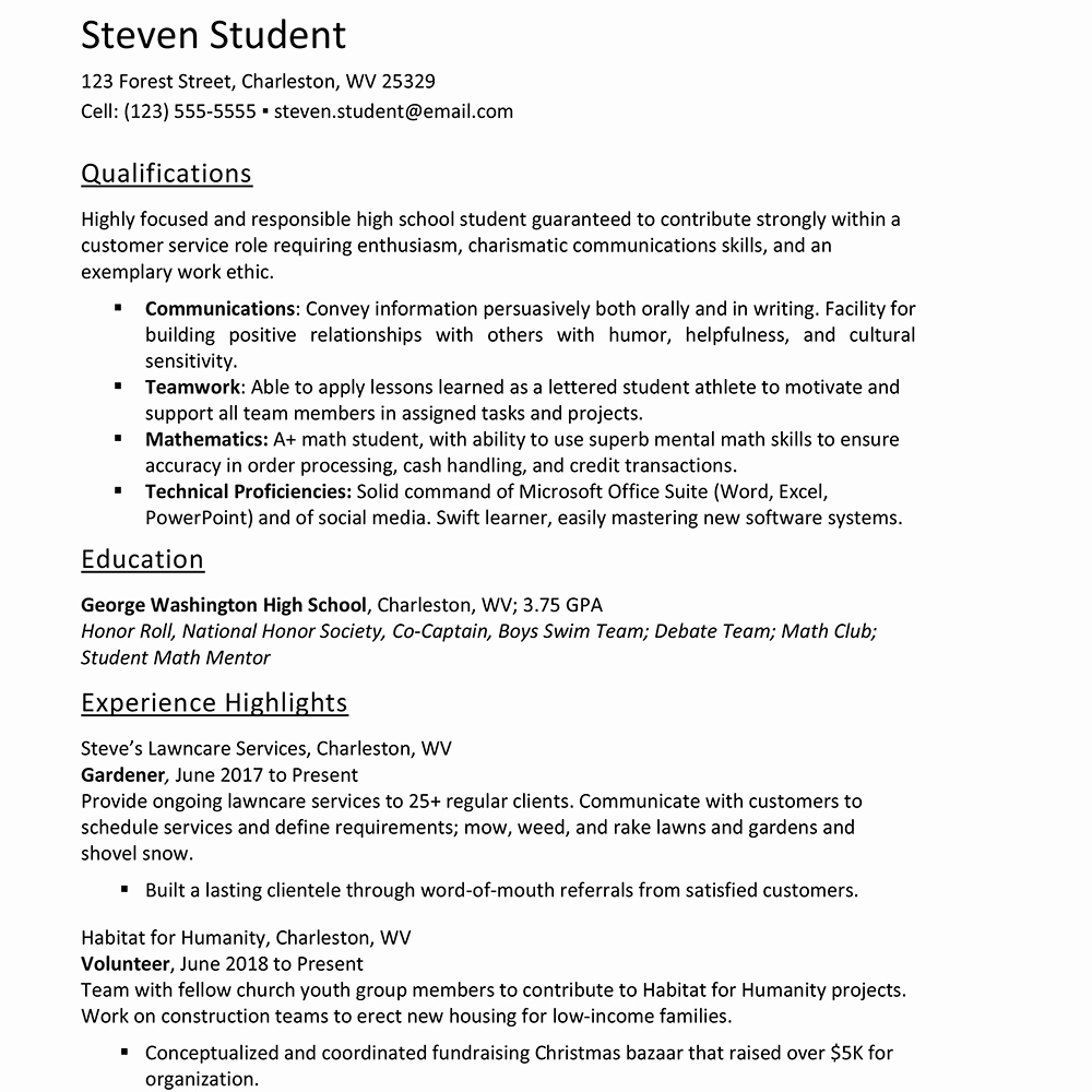 Resume Examples for Highschool Students Fresh High School Resume Examples and Writing Tips