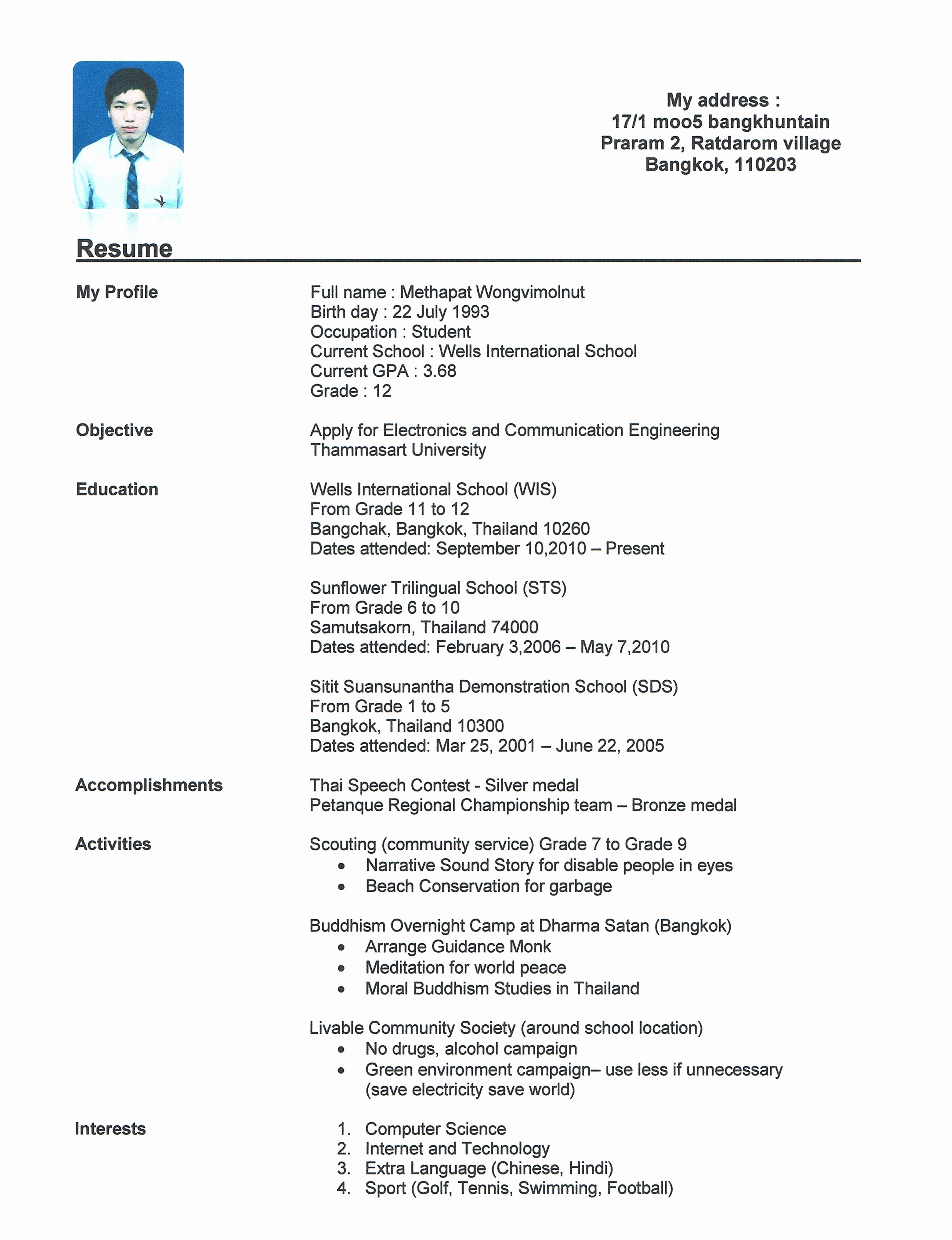 Resume Examples for Highschool Students Fresh My Resume