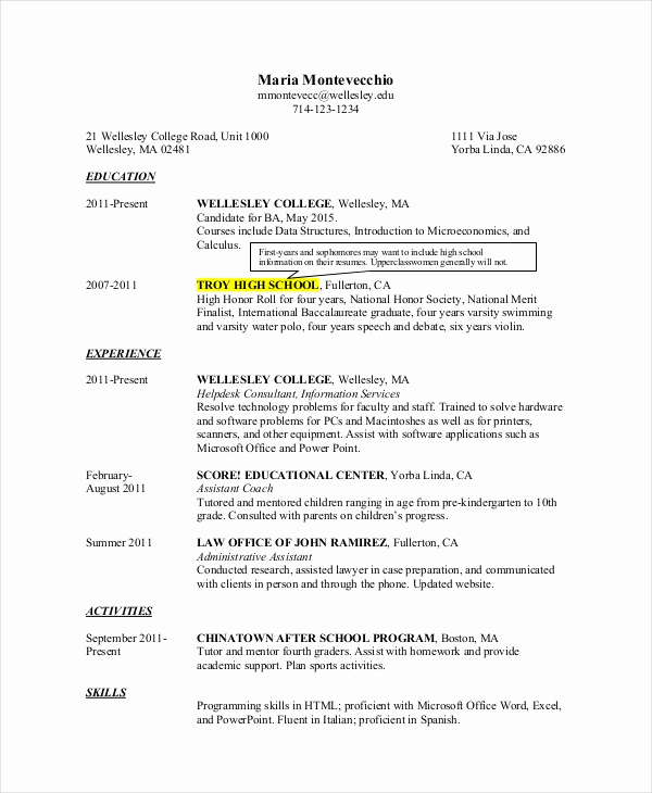 Resume Examples for Highschool Students New 10 High School Resume Templates Examples Samples format