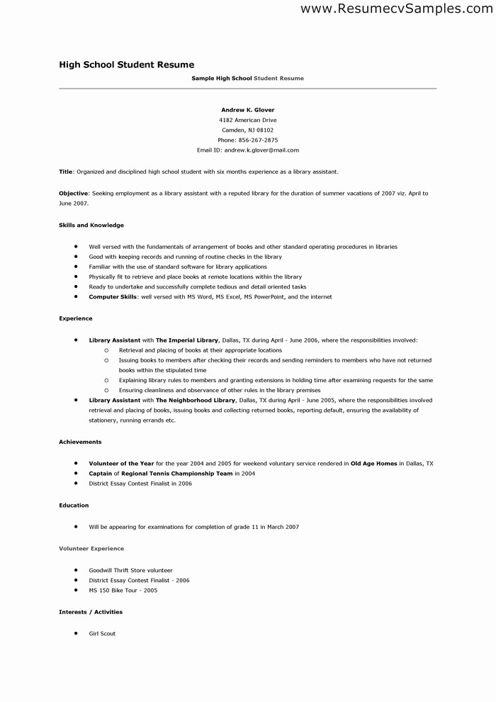 Resume Examples for Highschool Students Unique High School Student Resume Template Word Google Search