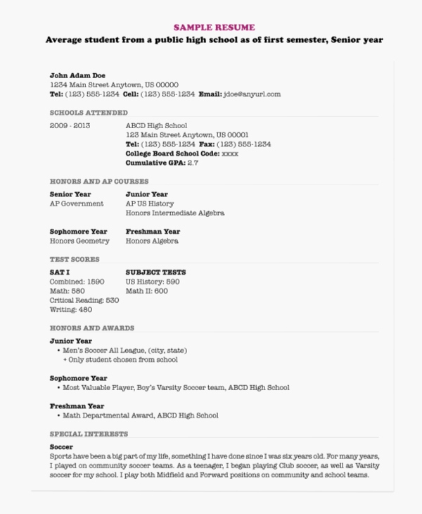 Resume for Highschool Students Awesome 8 High School Student Resume Samples