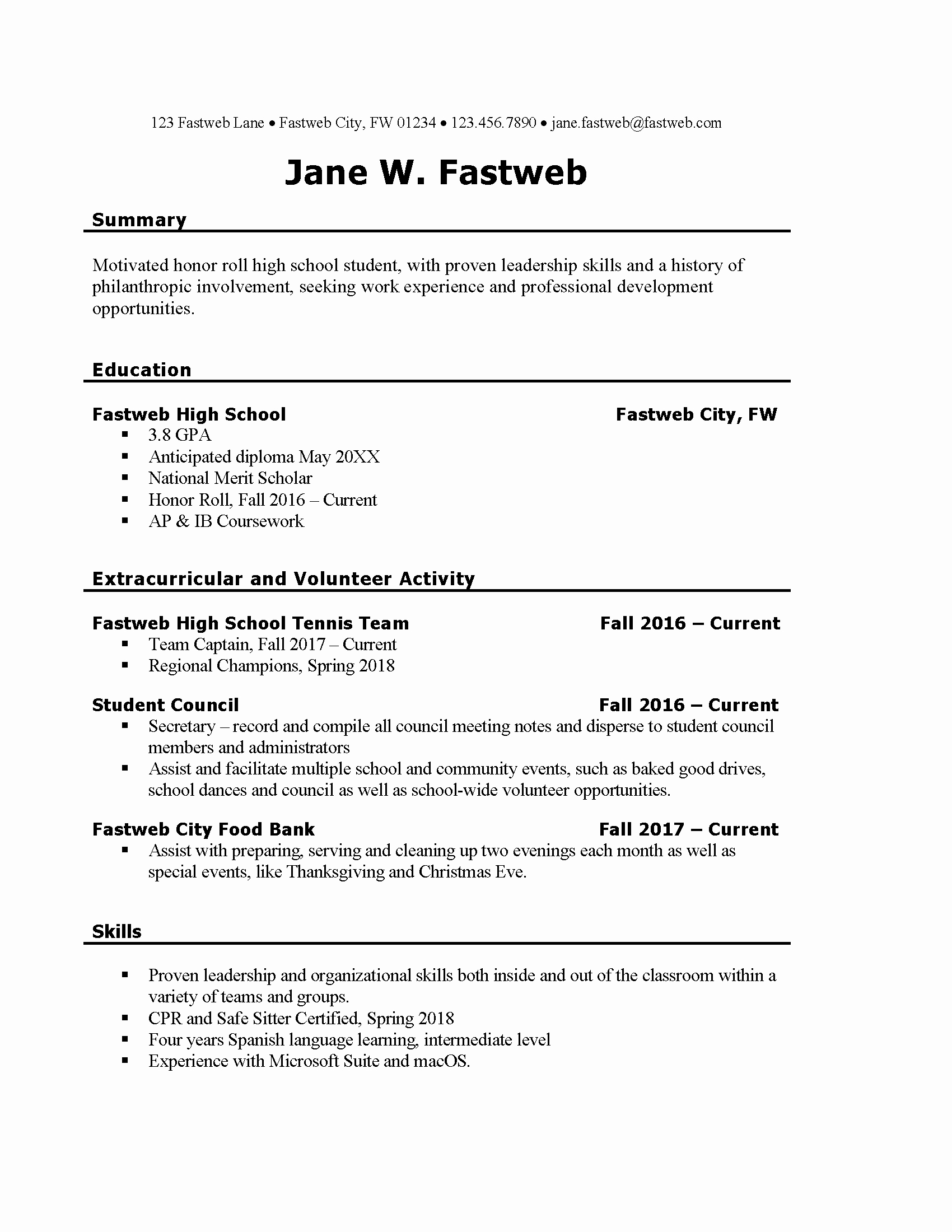Resume for Highschool Students Awesome First Part Time Job Resume Sample