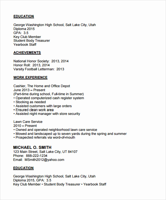 Resume for Highschool Students Lovely 7 Sample College Resumes