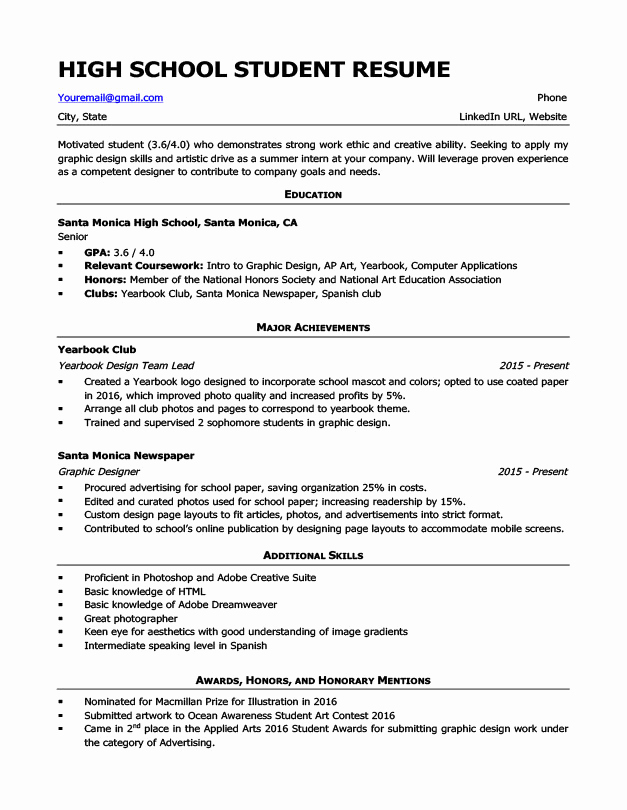 Resume for Highschool Students Lovely High School Resume Template &amp; Writing Tips