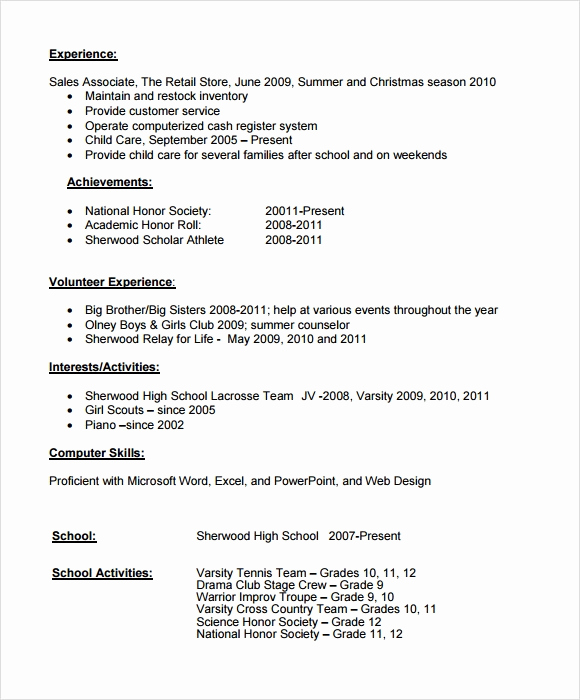 Resume for Highschool Students Lovely Sample High School Resume Template 6 Free Documents In