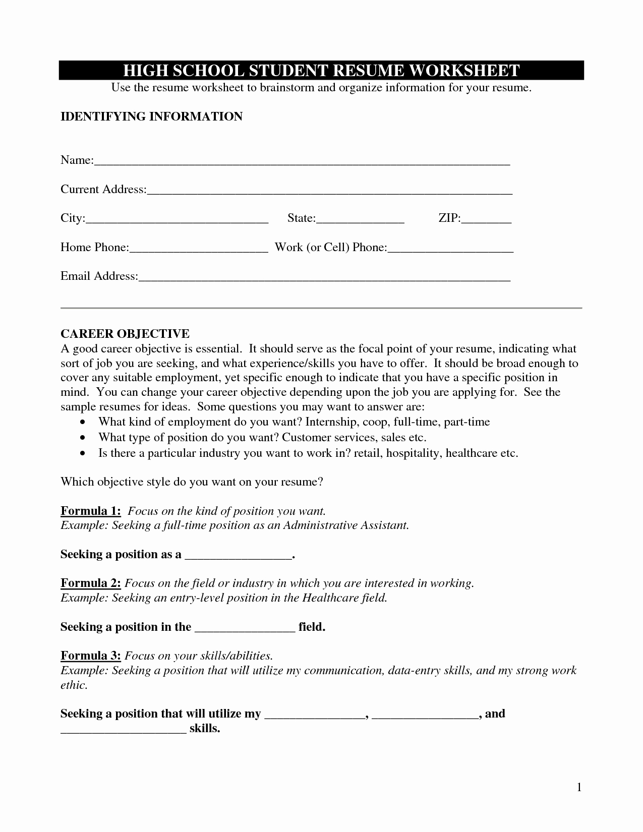 Resume for Highschool Students Unique 6 Best Of Worksheets for College Students High