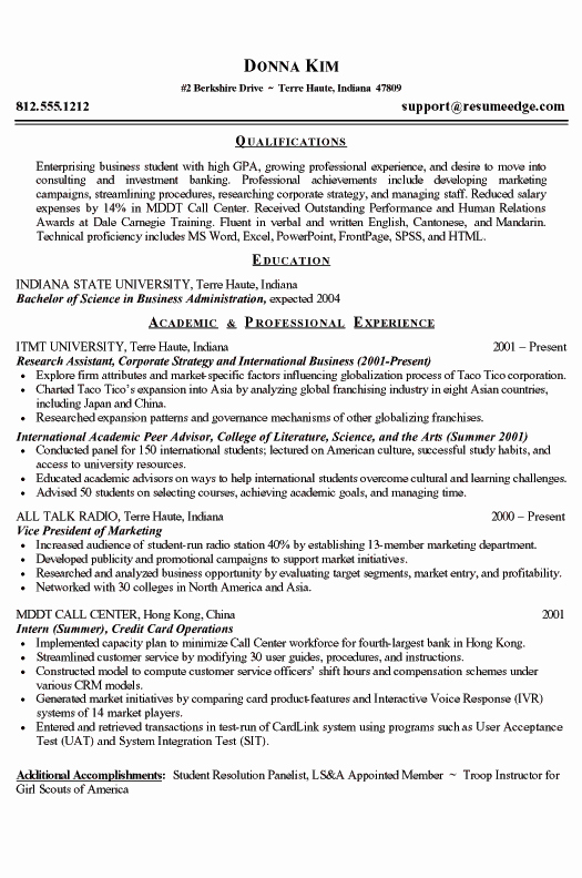 Resume Samples for College Student Elegant College Student Resume Example Business and Marketing