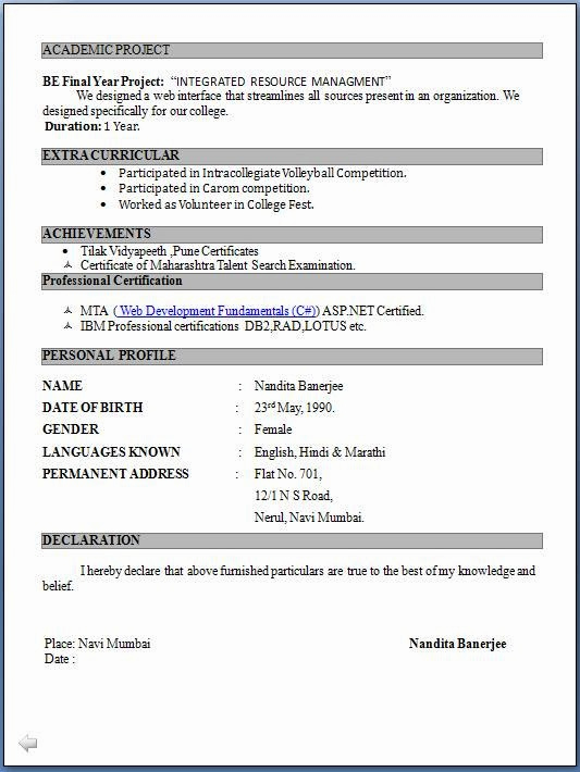 Resume Samples for Freshers Awesome Fresher Resume format