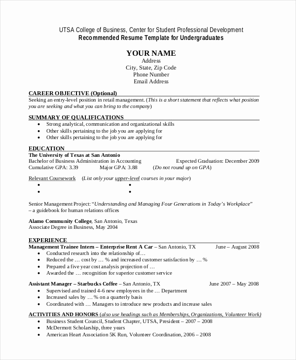 Resume Template College Student Unique College Student Resume 7 Free Word Pdf Documents