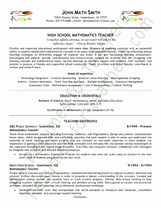 Resume Template for Teachers Best Of Math Teacher Resume Sample Teacher Resumes