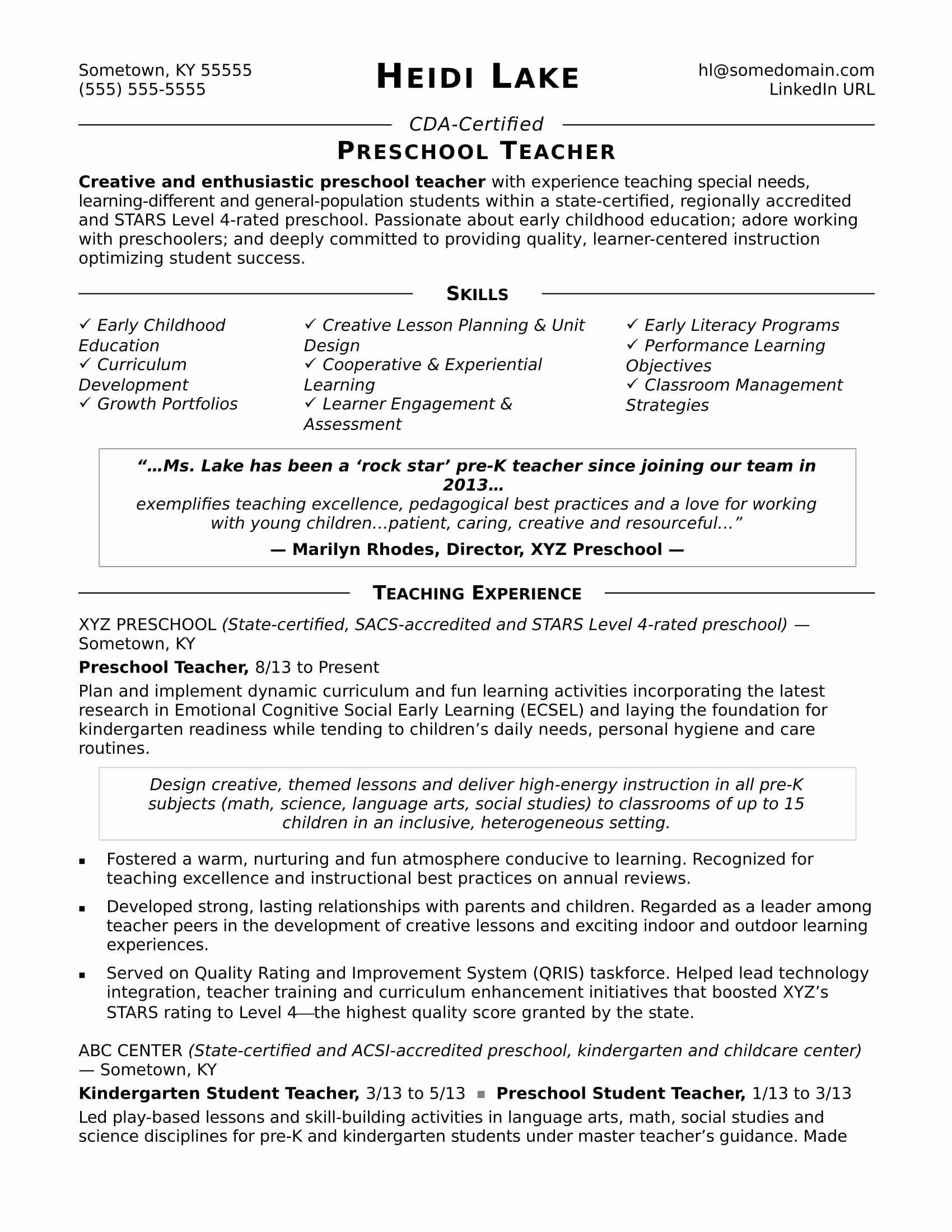 Resume Template for Teachers Luxury Preschool Teacher Resume Sample