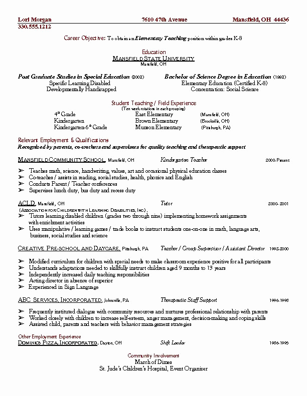 resume template for teaching lovely teaching resumes for new teachers of resume template for teaching