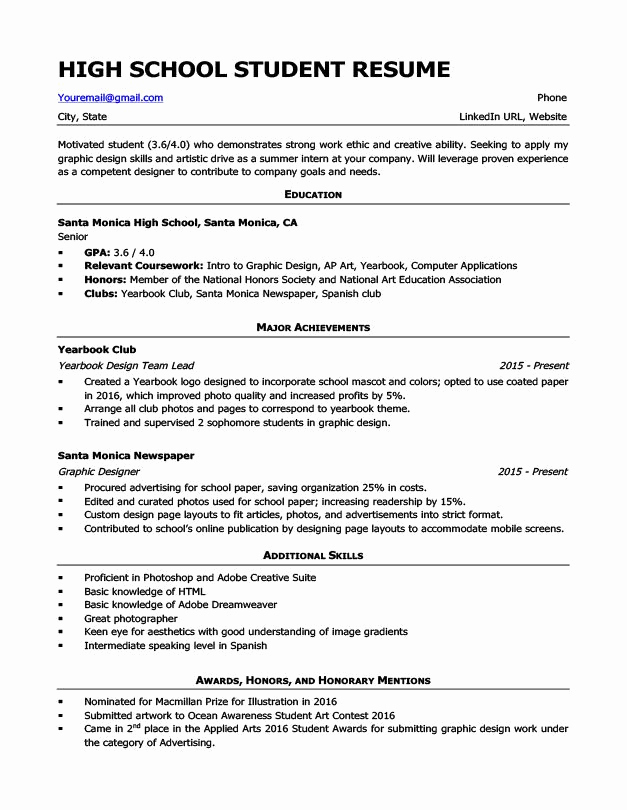 Resume Template for Teens Beautiful Resume Examples for High School Students Examples