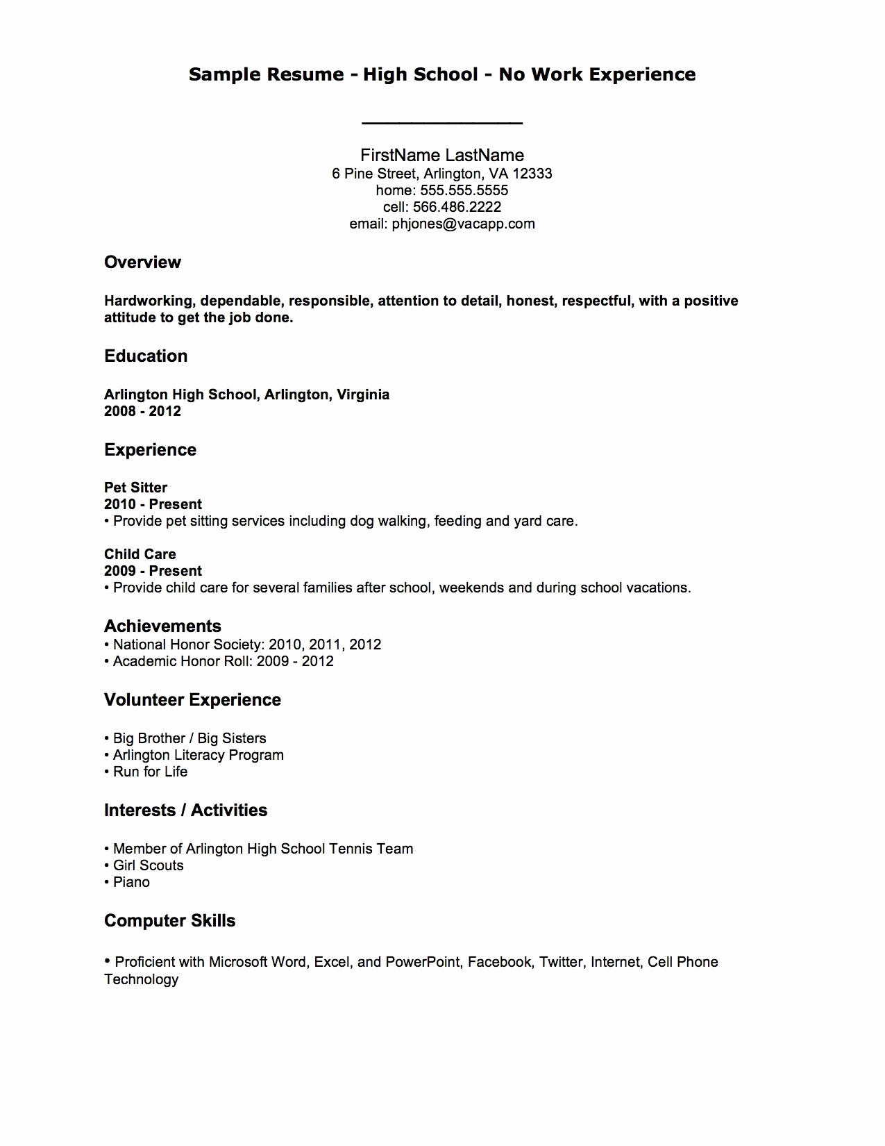 Resume Template for Teens New First Job Resume Template