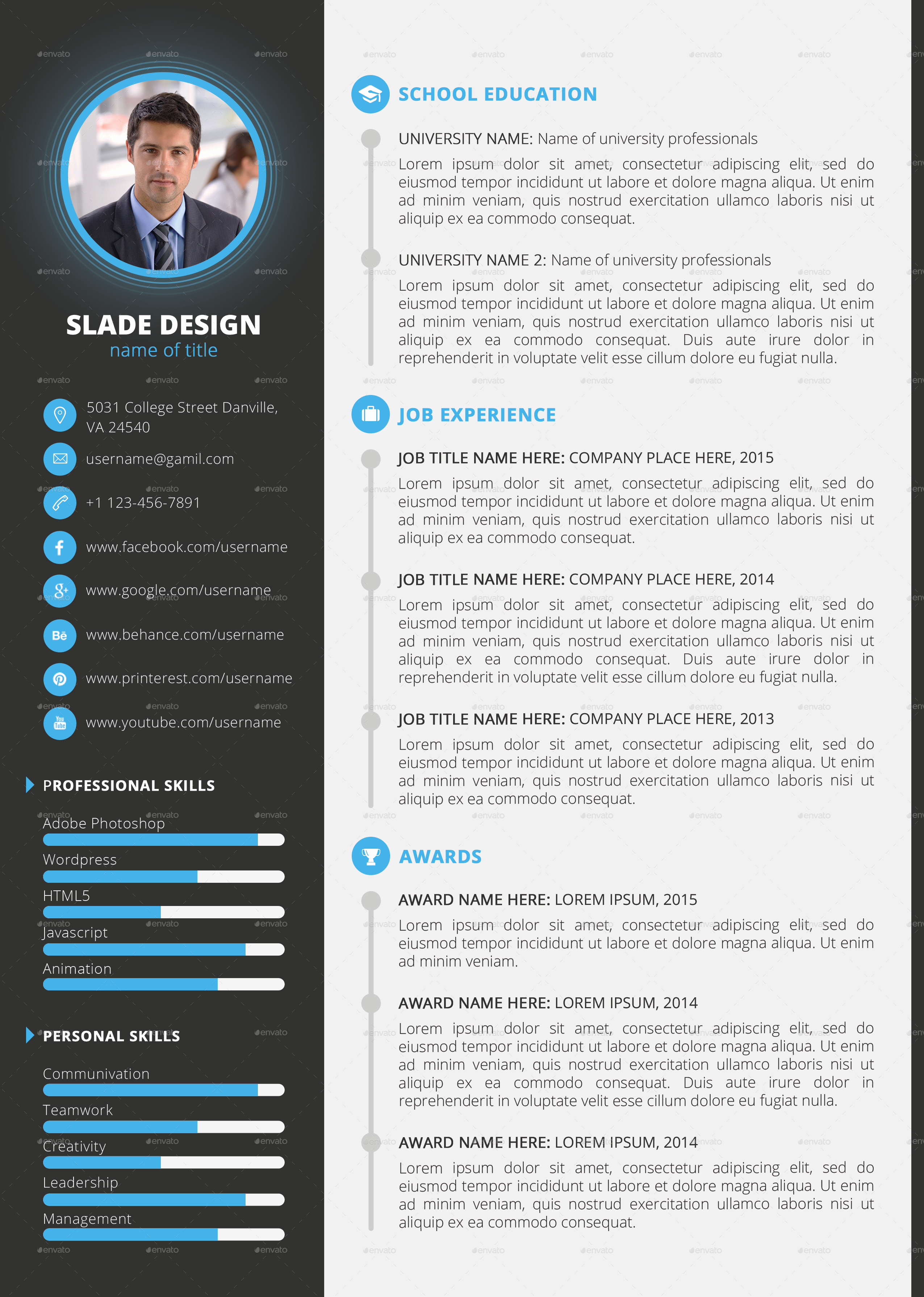 Resume Template with Photo Elegant Slade Professional Quality Cv Resume Template by