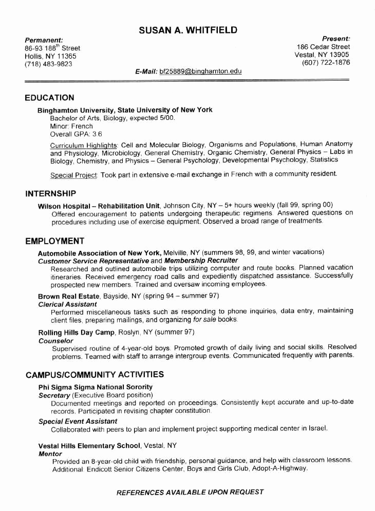 Resume Templates for College Students Inspirational Resume Examples College Student College Examples Resume