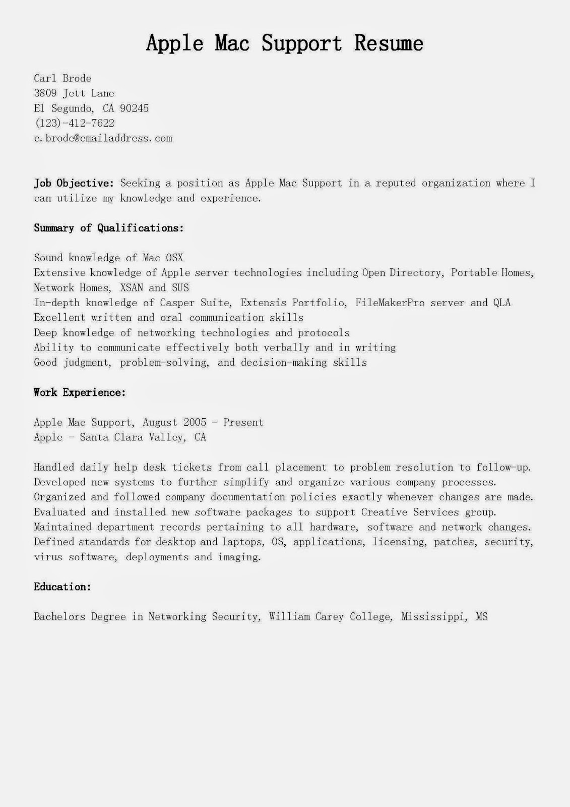 Resume Templates for Mac Awesome Resume Samples Apple Mac Support Resume Sample