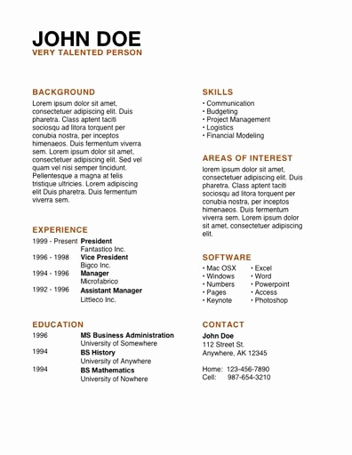 Resume Templates for Mac Lovely Cv Examples Pdf Google Search for Volunteer
