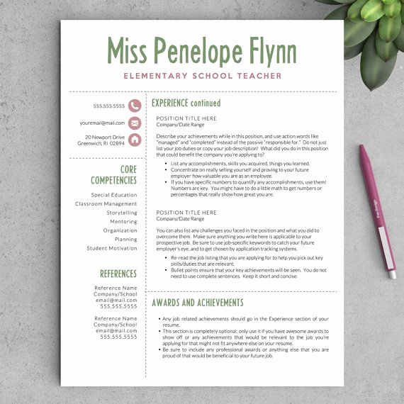 Resume Templates for Teachers Inspirational Elementary Teacher Resume Template for Word &amp; Pages