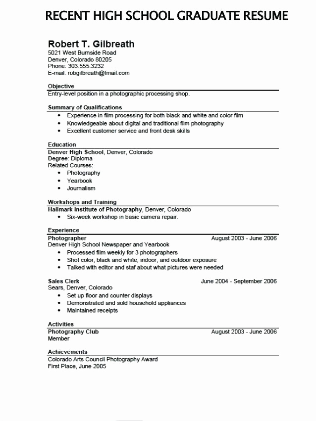Resumes for High School Graduate Lovely Download Sample Resume for Highschool Graduate