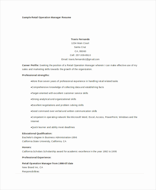 Retail Store Manager Resumes Beautiful 8 Retail Manager Resumes Free Sample Example format