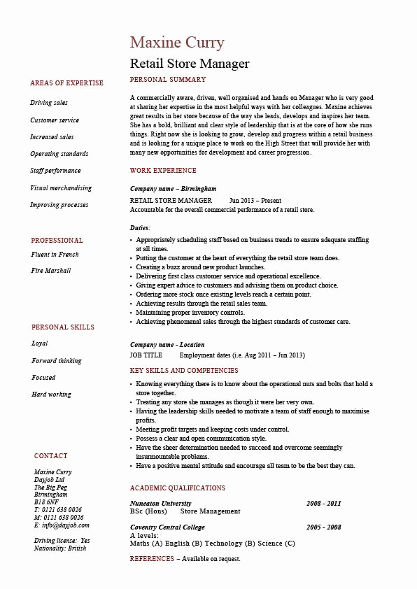 Retail Store Manager Resumes Beautiful Retail Store Manager Resume Job Description Sample