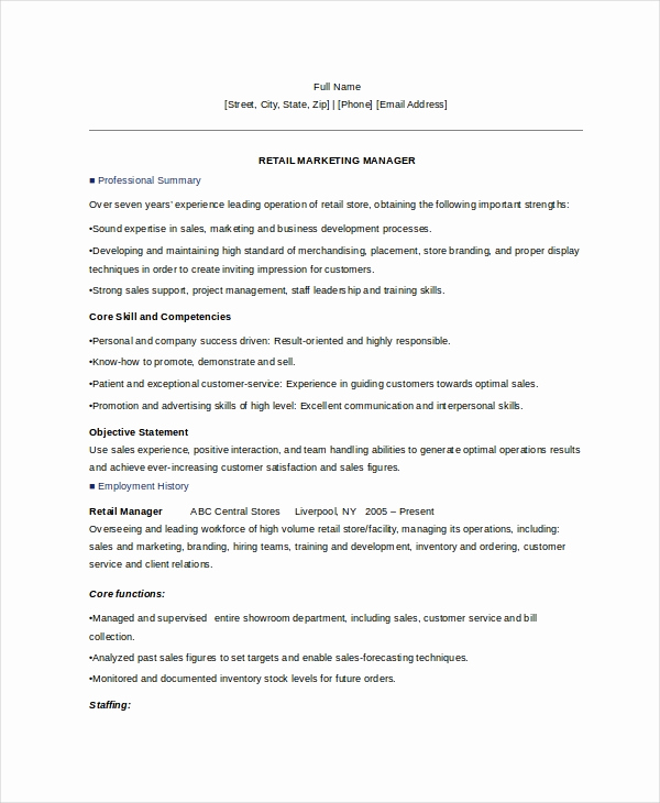 Retail Store Manager Resumes New 8 Retail Manager Resumes Free Sample Example format