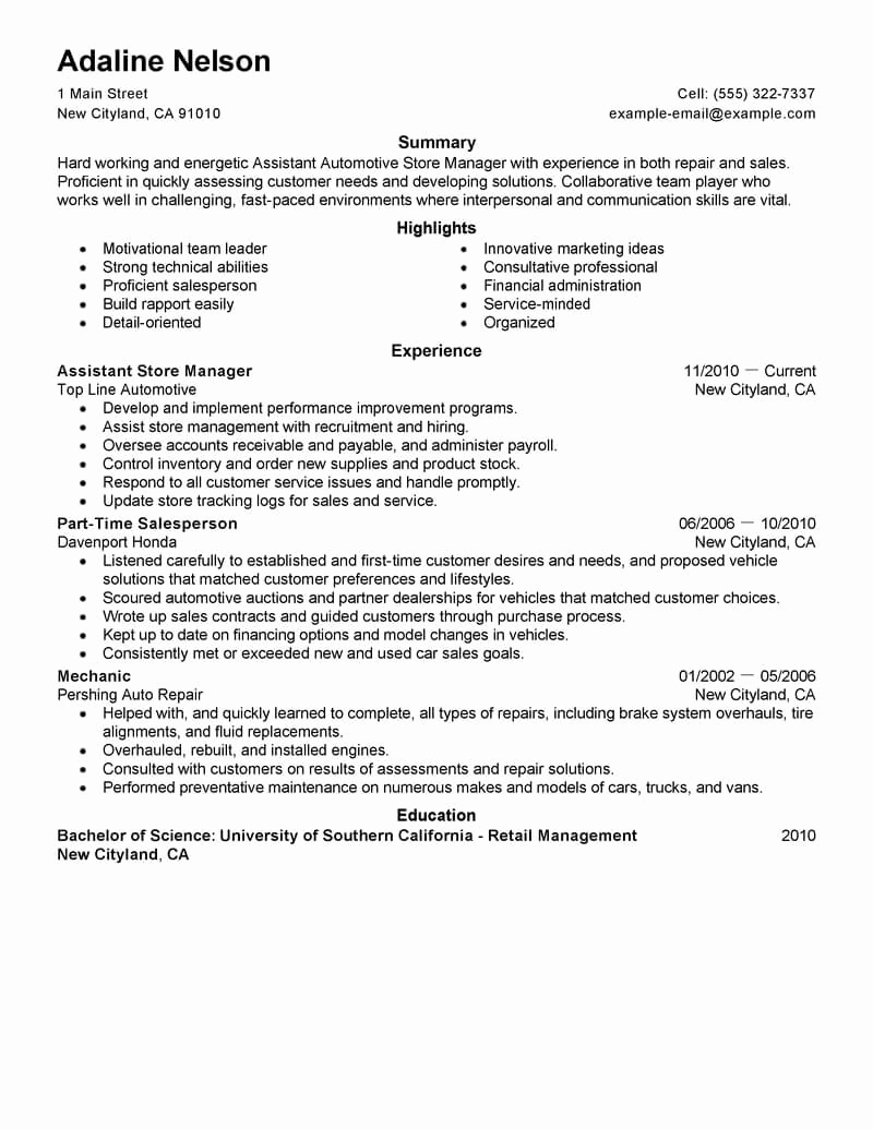 Retail Store Manager Resumes Unique assistant Store Manager Resume Sample