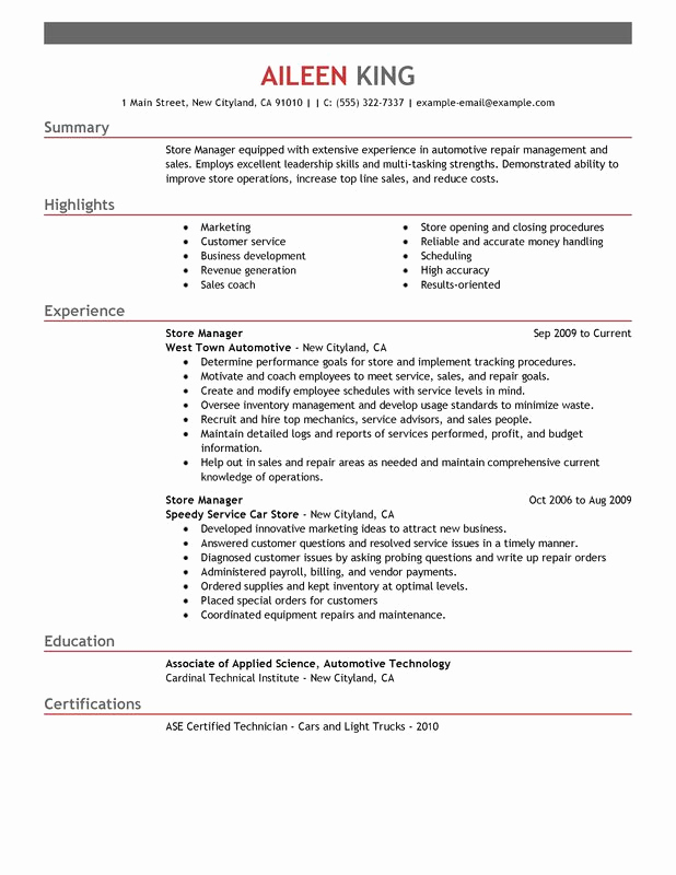 Retail Store Manager Resumes Unique Store Manager Resume Examples Free to Try today