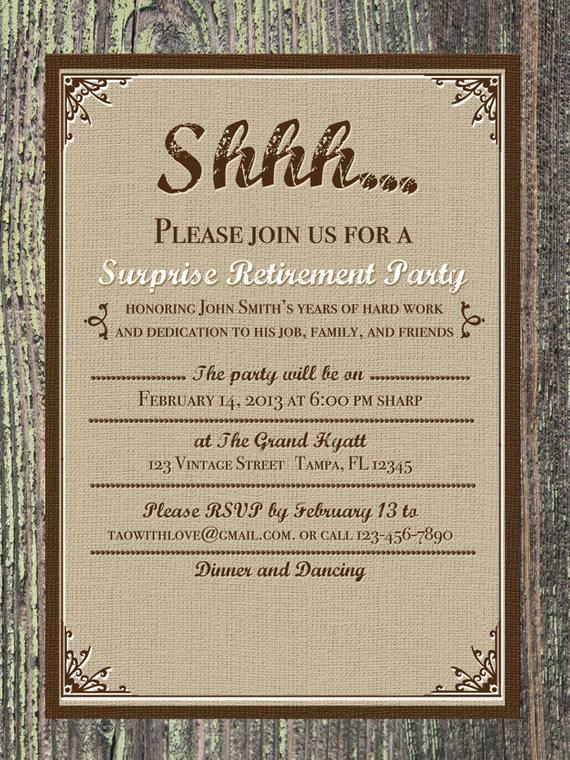 Retirement Party Invitations Templates Awesome Printable Burlap Vintage Invitation Retirement Birthday or