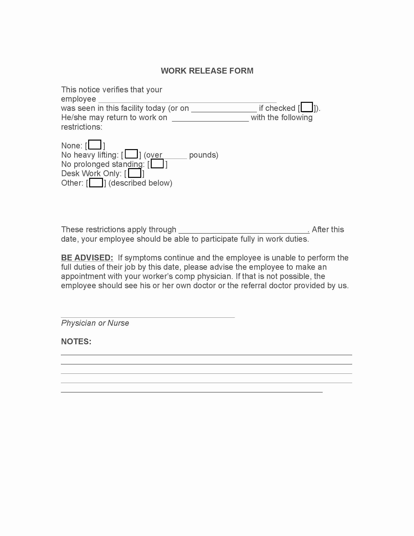 Return to Work Note Elegant Work Release form Release forms Release forms